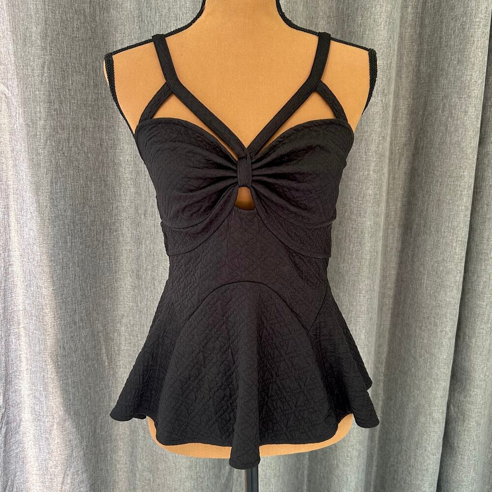 Free People Sleeveless Quilted-Jacquard Cutout Peplum Royalty Top Medium